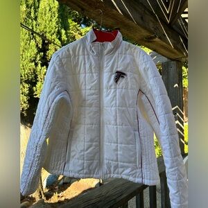 Womens Atlanta Falcons white puffer, zip up jacket. Size M